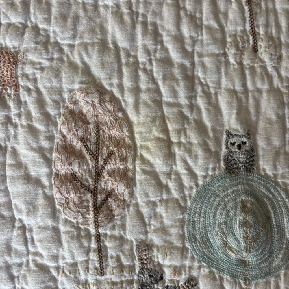 Pottery Barn Kids Woodland Animals Quilted Baby Blanket for crib 100% cotton